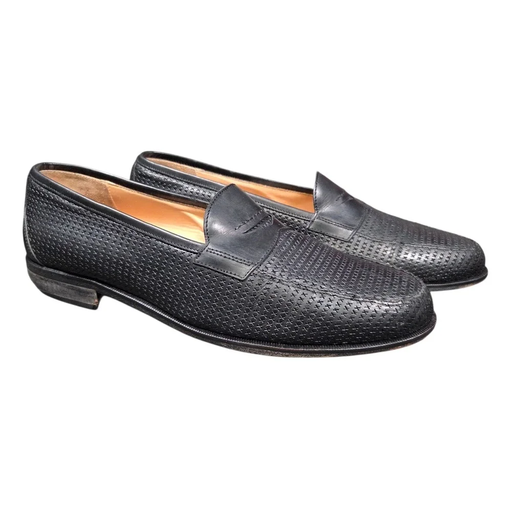 Martin Dingman Woven Leather‎ Dress Penny Loafer Shoes Men's 8.5 Black Designer